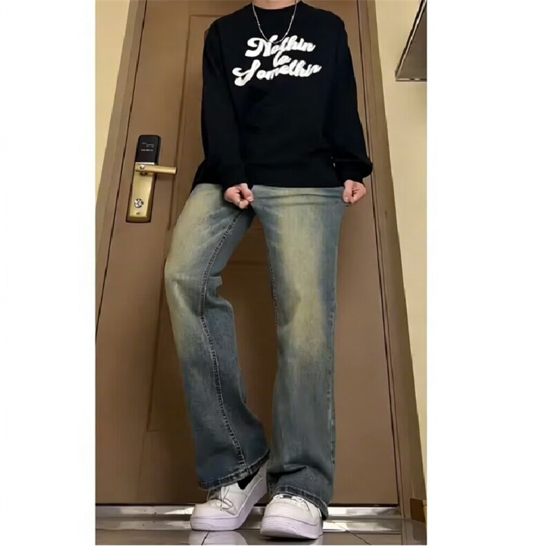 复古蓝牛仔裤直筒窄版美式vibe裤子男款高个子加长弯刀Z711P39,男装牛仔裤,星座1112-1