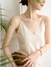 欧根纱拼接V领吊带百搭薄款背心女春夏新款时尚百搭打底衫内搭，女装背心吊带，圣旺供货