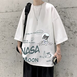 Q11187-P30NASA联名同款春夏季七分袖t恤大码五分袖男短袖中袖图片