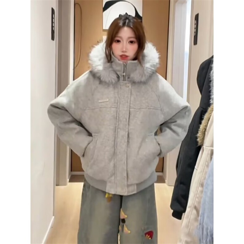 网图现货美式宽松大毛领呢子夹棉加厚棉服MY2259/特P105,男装棉衣,星座205-3