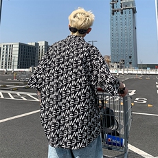 EQ402冰丝夏季短袖衬衫字母满印设计感港风衬衣潮流P40，男装衬衫，电商C306-1