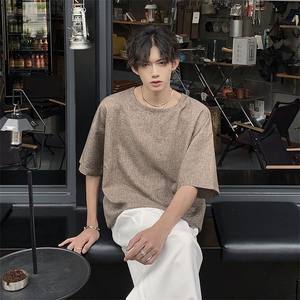 现货 夏季纯色亚麻潮宽松新中式大码棉麻短袖男MT08-特P25控48图片