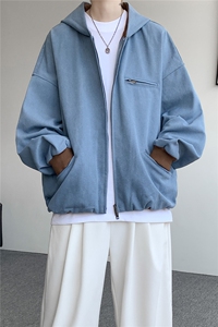 8XL-M 美式复古撞色连帽水洗夹克男高级感做旧情侣外套JK1327P88图片