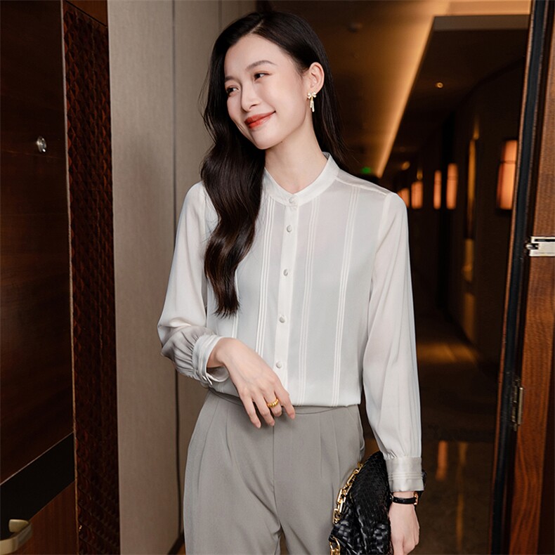 重磅立领真丝衬衫女长袖真丝上衣小衫2026早春新款职业通勤衬衣,女装衬衫,阿舍尔精品