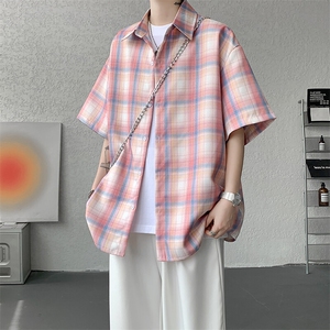 8XL-M格子短袖衬衫男夏季薄款DK制服衬衣JK学院风半袖外套DC28004图片