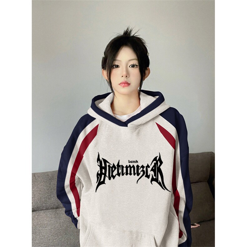抖音得物供货提供视频秋冬重磅美式宽松接拼连帽卫衣3211,男装卫衣,电商A486