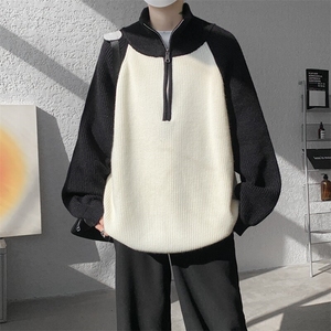 8XL-M撞色半拉链毛衣宽松慵懒风插肩袖大码针织衫外套MY1513/P75图片