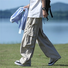夏季日系复古大口袋工装休闲裤男士薄款宽松学院风裤子，男装休闲裤，星座410-7