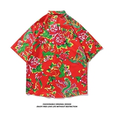 夏男女士休闲短袖衬衫外套东北大花衣服外衣大码团队服夏季休闲，男装衬衫，星座601-2