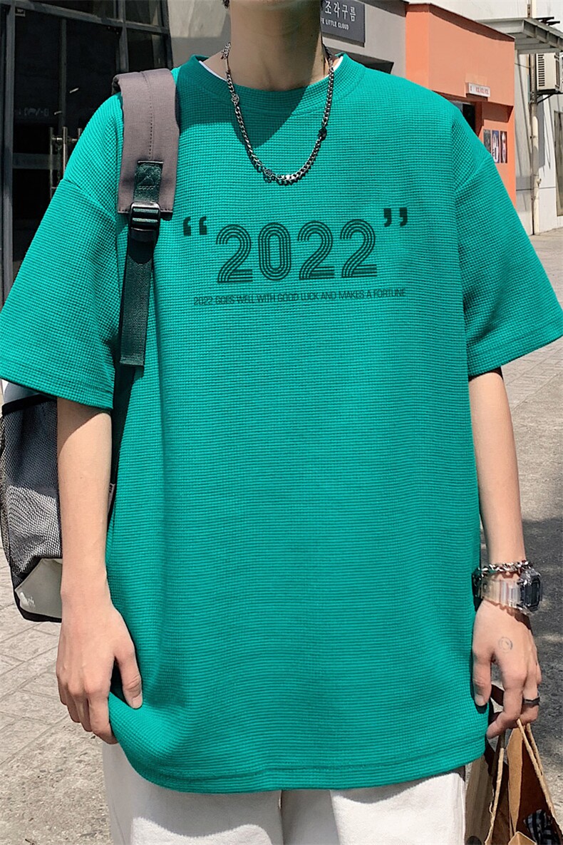 ！2023夏季男士华夫格短袖T恤潮流情侣半袖TXH211P25,男装T恤,电商B220