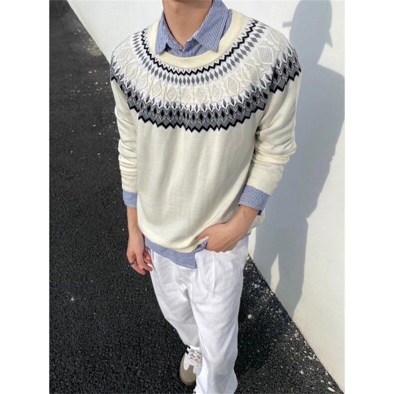 网图~老钱风费尔岛复古针织衫毛衣W1535/特P48,男装针织衫/毛衣,电商B350