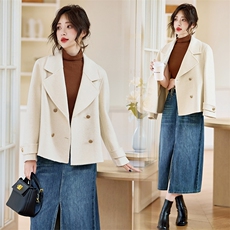 米白色大翻领双面羊绒大衣女2025秋冬新款小个子气质西装毛呢外套，女装毛呢外套，丝露怡语