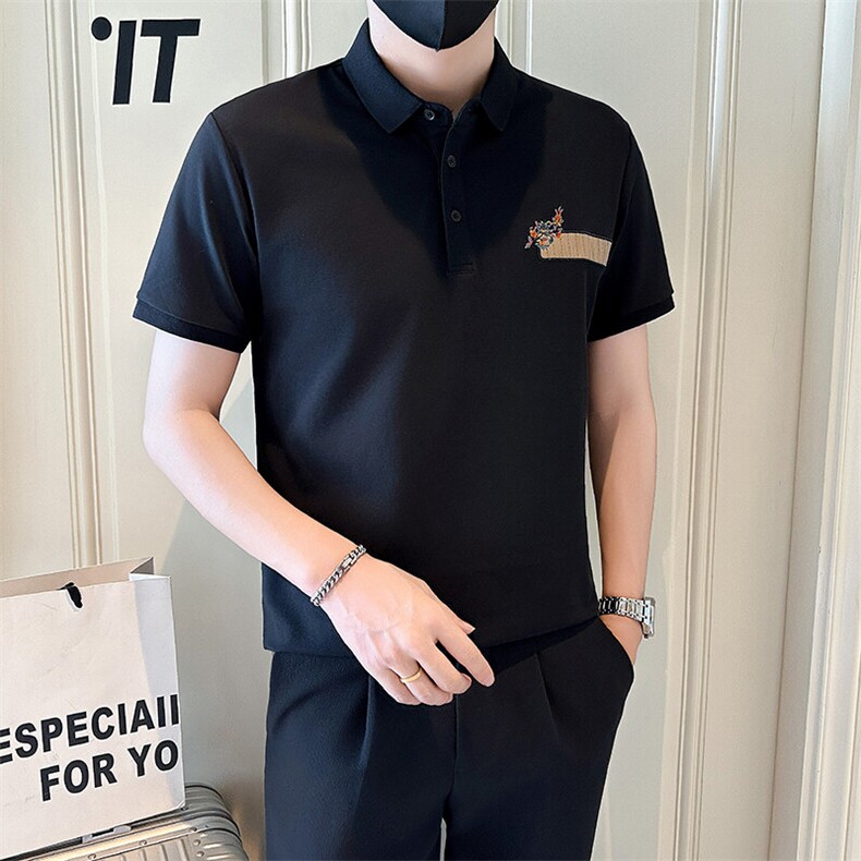 店主风社会小伙男翻领刺绣POLO衫男士夏季男上衣301A-1/PL116/P55,男装Polo衫,星座301A-1