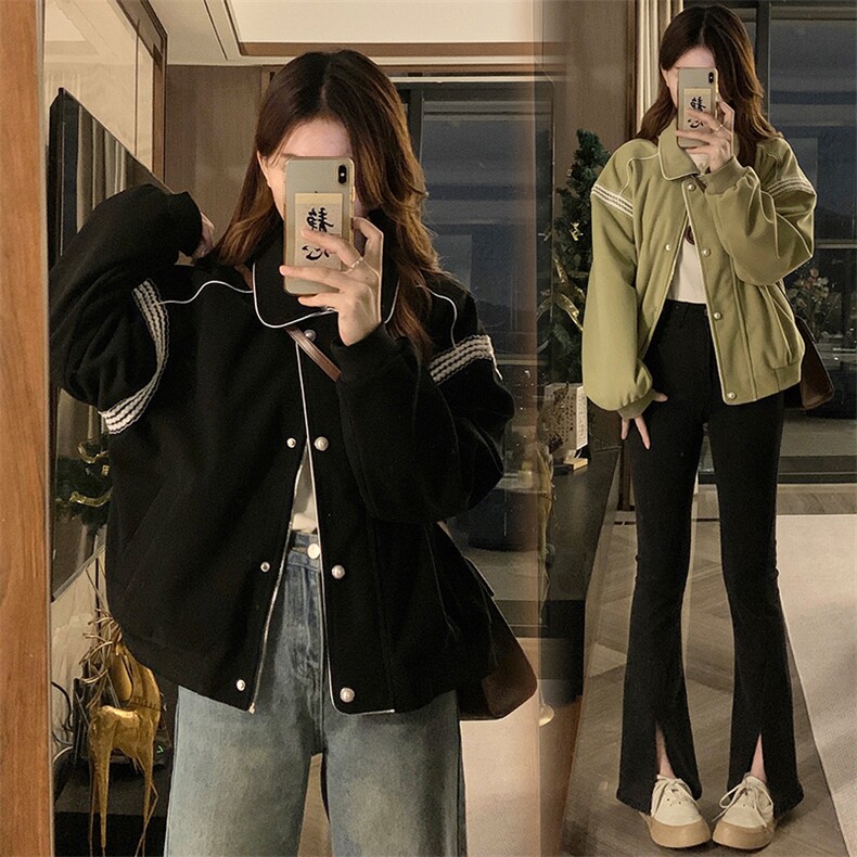 A412-P88 新款短外套休闲复古学院风刺绣拼皮设计感棒球服外套秋图片