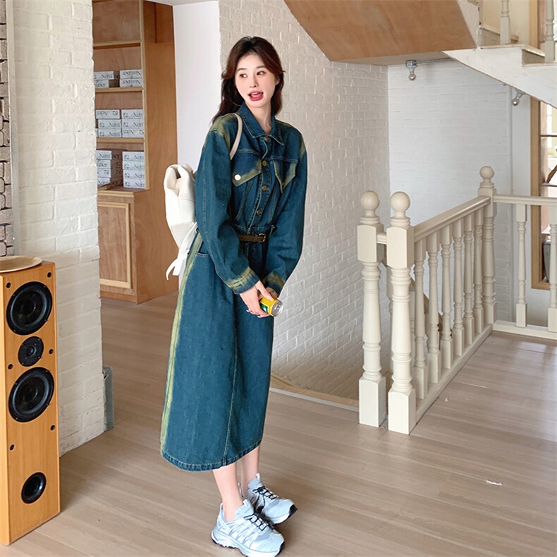 复古气质牛仔裙连衣裙春秋季2024新款高级感超好看裙子,女装连衣裙,点滴