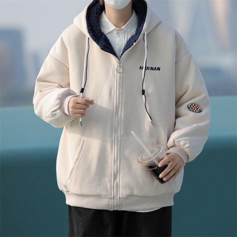 冬季羊羔毛加绒连帽外套男美式复古ins宽松卫衣棉服W7973-P74,男装卫衣,星座512-4