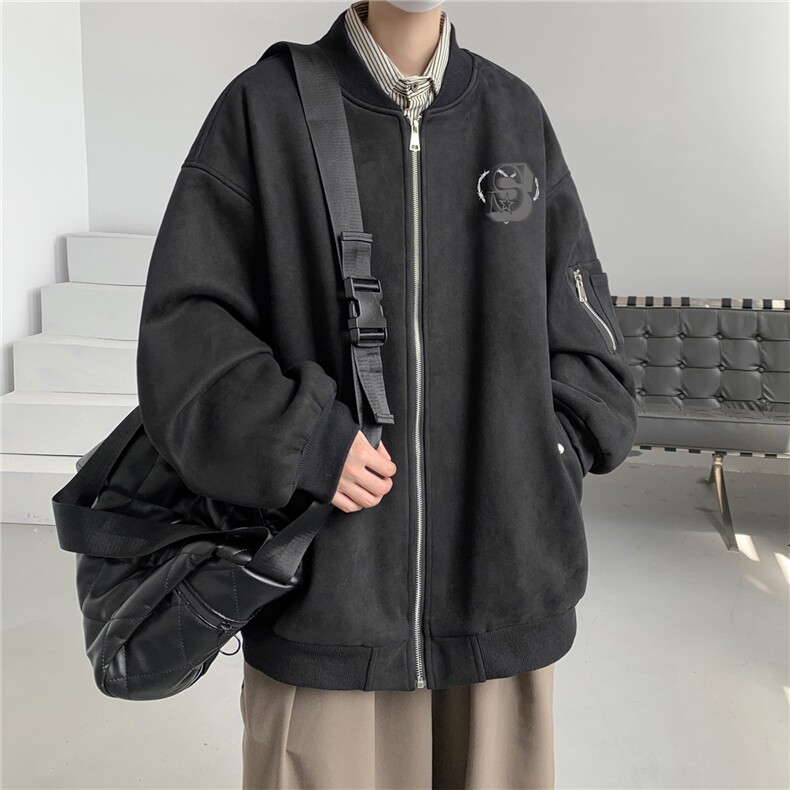24春秋款美式复古麂皮绒飞行棒球服男女夹克外套JF3304-P80控108,男装夹克,电商B370