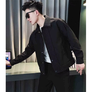 宽松型牛仔布青少年潮长袖拼接外套男春秋款翻领夹克 J8064图片