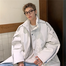 pu皮棉服男冬季美式复古高街派克服加厚设计感机车棉衣D337P138，男装皮衣，电商A335-1（原A458）