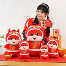 唐装舞狮小马公仔毛绒玩具2026马年吉祥物玩偶生肖马摆件厂家直销