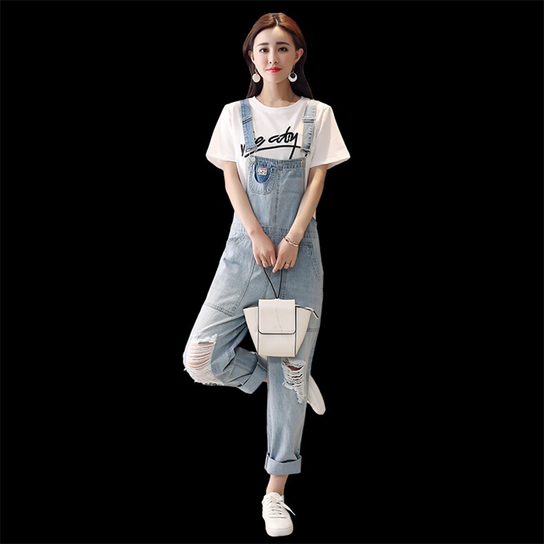 25春夏牛仔背带裤女浅色阔腿宽松哈伦显瘦减龄小个子连体裤九分裤,女装套装/套裙,布衣桑