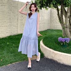 甜美格子连衣裙女2025夏季新款气质休闲无袖背心裙宽松显瘦长裙子，女装连衣裙，浙宝220