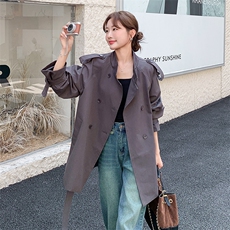 深灰色韩系工装风衣外套女2025秋季新款气质高级感小个子立领大衣，女装风衣，2C317A