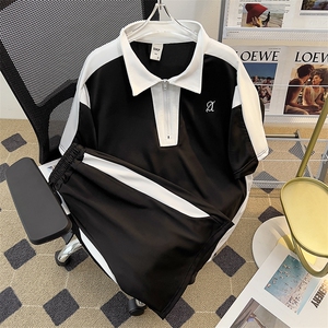 夏季新款潮流拼色短袖男宽松百搭短裤polo衫套装现货 T1739-P42图片