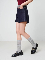 2025年秋季新款女装时尚撞色真丝棉a摆高腰牛仔短裤，女装短裤/热裤，泰合衣坊