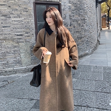 现货咖色双面羊毛呢大衣高端长款外套2C212-G03-P325-K428，女装毛呢外套，2C212