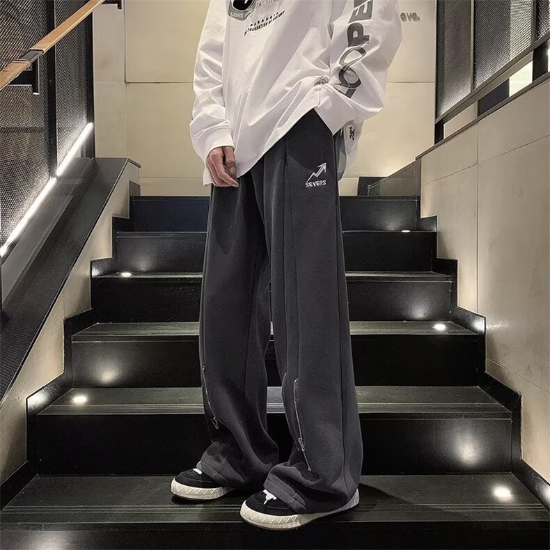 潮牌裤脚拉链卫裤男宽松直筒垂感休闲运动阔腿裤K3021-P38,男装休闲裤,星座1001-1