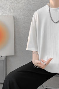 8XL-M 重磅！特大码港风短袖T恤男士半袖男五分袖体恤衫DX306P40图片