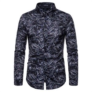 有弹力 大厂出品 2021年新款男士印花潮流长袖衬衫1812-YS019-P45,男装衬衫,星座1812