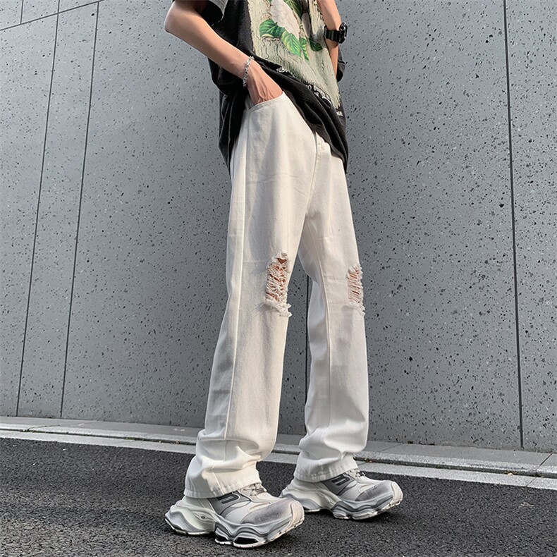 破洞牛仔裤新款美式夏季薄款宽松休闲微喇裤,男装牛仔裤,星座410-6（原星座1304-1）