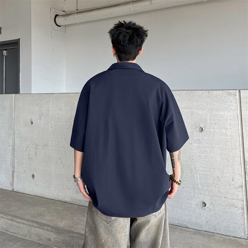 夏季新款半拉链翻领短袖男士潮牌口袋工装POLO衫宽松上衣,男装Polo衫,星座410-7