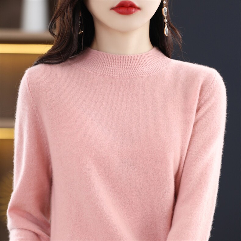 2025年秋季时尚百搭通勤简约休闲半高领套衫，女装针织衫/毛衣，大美人包芯纱店
