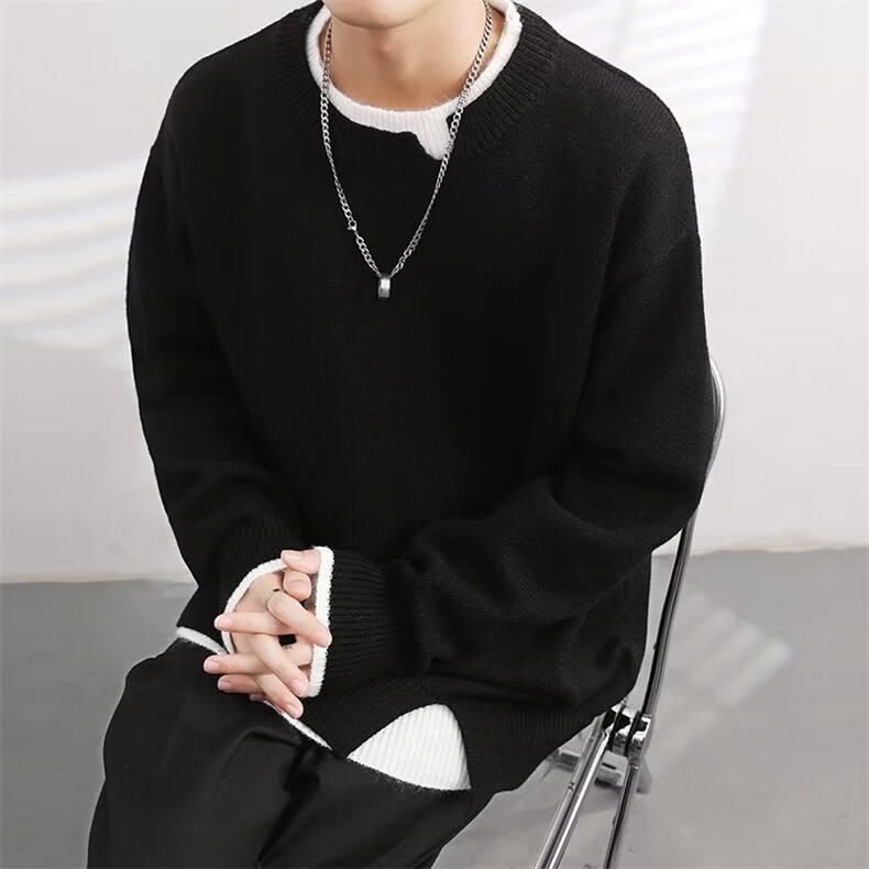 秋冬季简约休闲圆领毛衣男士针织衫套头宽松学生毛线衣2313P53，男装针织衫/毛衣，星座410-2