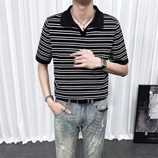 夏季条纹短袖polo衫t恤男潮流翻领保罗衫男士针织衫翻领体恤TM24，男装针织衫/毛衣，星座1116A-2（原606A-1）