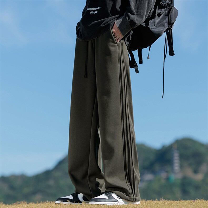 wassuphappy美式褶皱卫裤男款秋冬季加绒加绒直筒裤运动休闲裤子,男装休闲裤,星座509
