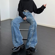 线条分割设计感牛仔裤男2023新款风复古做旧直筒长裤潮RK1088-P47，男装牛仔裤，星座412-3