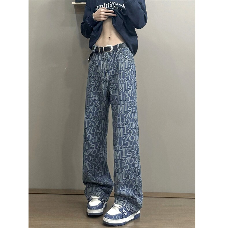 B221美式ins高街暗黑宽松直筒提花牛仔裤LK24395-特P52控88,男装牛仔裤,电商B221