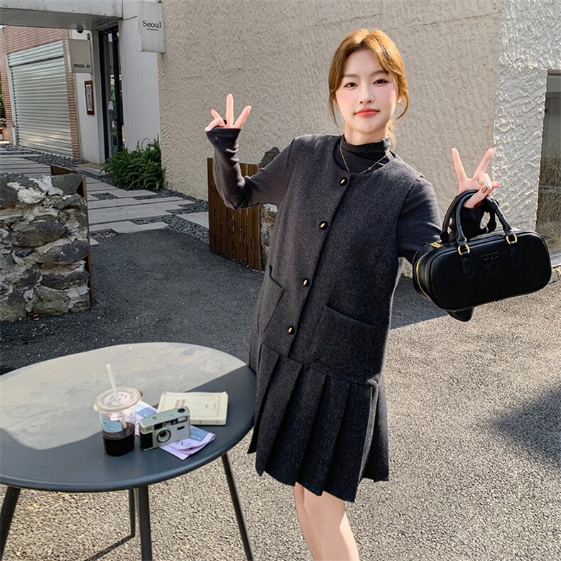 【新款】毛呢背心鱼尾裙显瘦打底两件套99801P175K258,女装套装/套裙,2C316