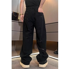 Y952-P45帅气破洞水洗白色休闲牛仔裤女夏新款高腰宽松，男装牛仔裤，电商B323A
