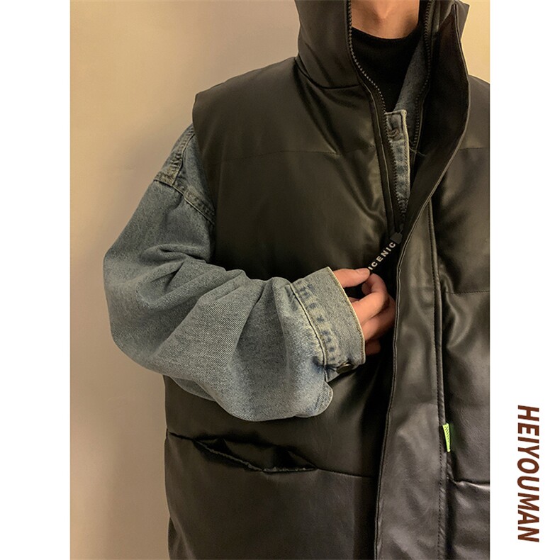 日系马甲棉服男女冬季潮牌宽松加厚立领坎肩外套HY22P85,男装棉衣,电商A102B