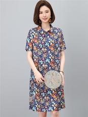 高端棉麻连衣裙女2026夏季新款宽松休闲中年妈妈薄款碎花裙子，女装连衣裙，独衣靓