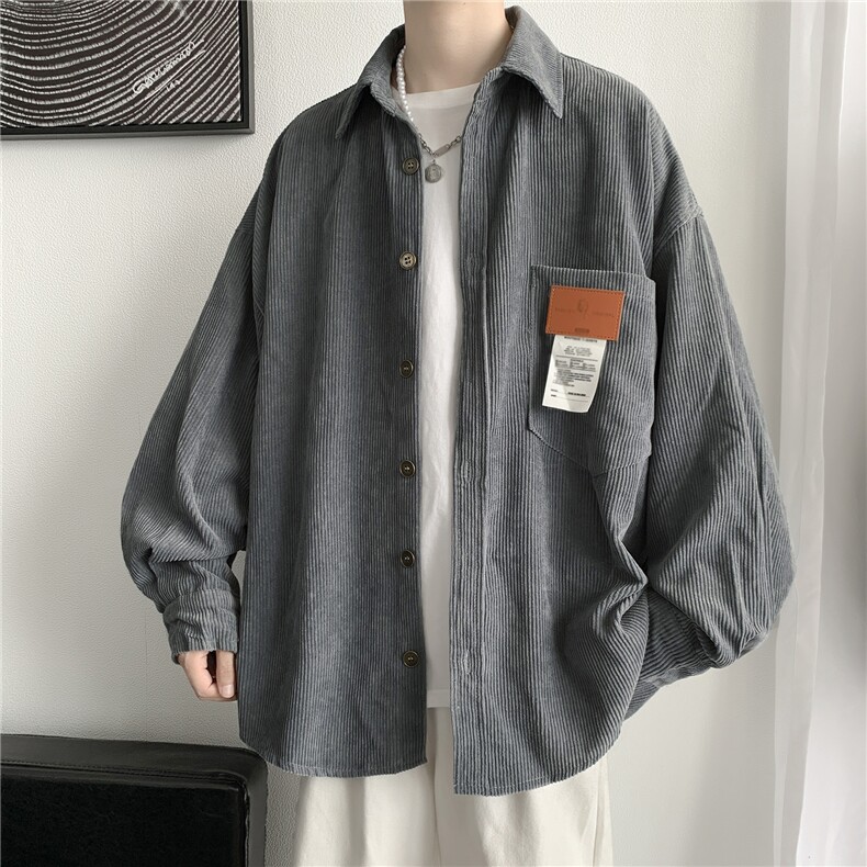 秋冬韩版灯芯绒外套长袖韩版衬衫宽松衬衣中性学生夹克H215/P50,男装衬衫,钱塘713