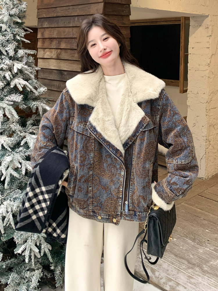 【现货】高级感加绒加厚牛仔棉服外套P210-K318，女装短外套，浙宝128A