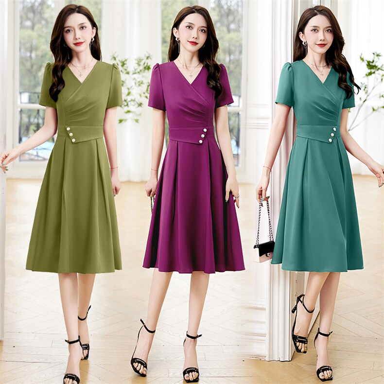 2023年夏季新款时尚气质有女人味的中长款连衣裙，女装连衣裙，鑫鑫美