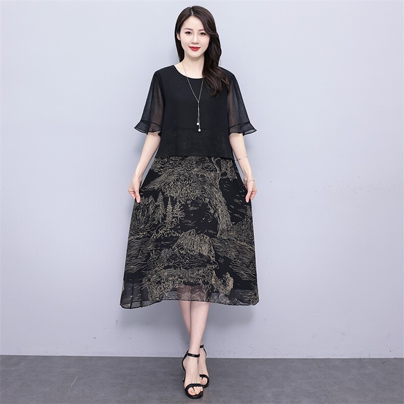 （现货）连衣裙女2026夏季新款假两件显瘦裙子,女装连衣裙,深妍伊美