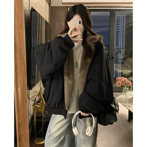 两面穿现货重磅短款座山雕棉衣男女双面穿毛毛绒棉服加厚外套图片